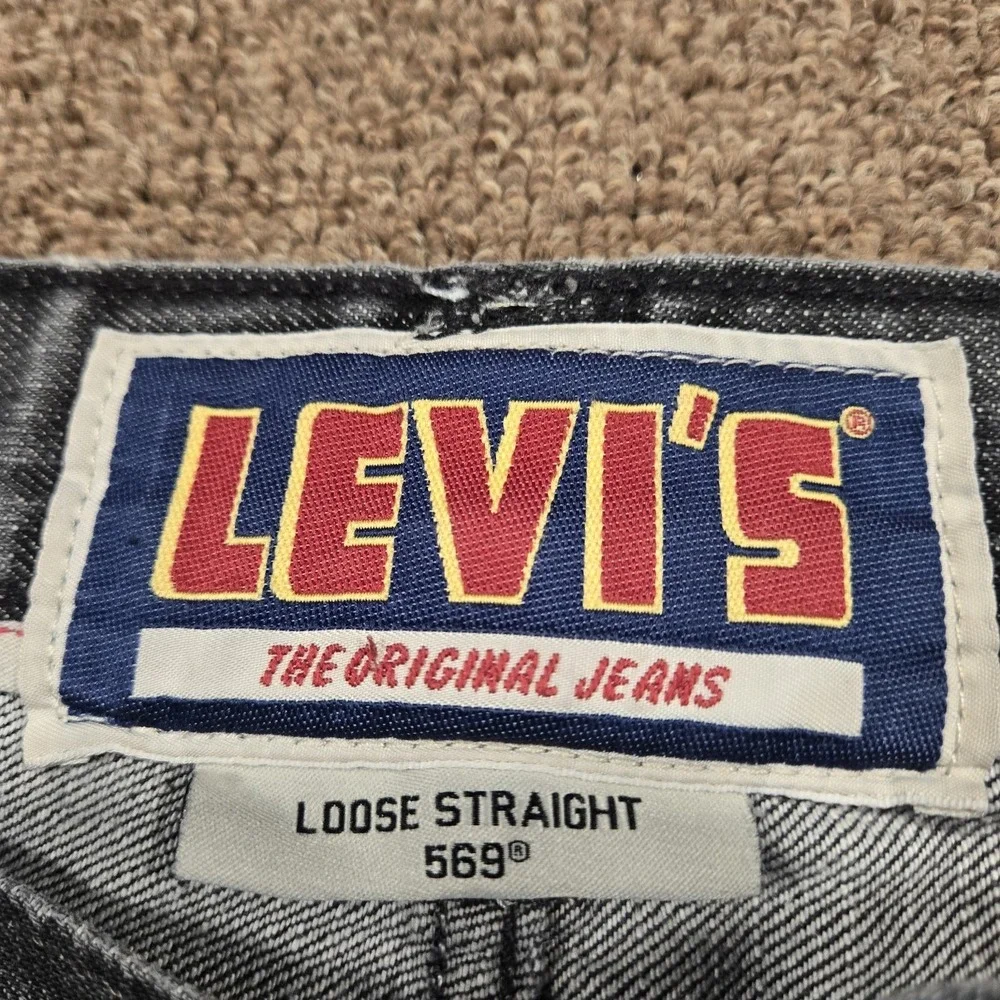 Vintage Levi's 569 Jeans Mens 34x30 Gray Loose Straight‎ Flap Pocket Y2K Skater